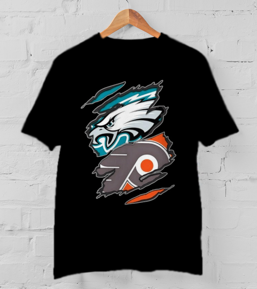 Philadelphia Eagles And Philadelphia Flyers Ripped Tear Sports Team T-Shirt
