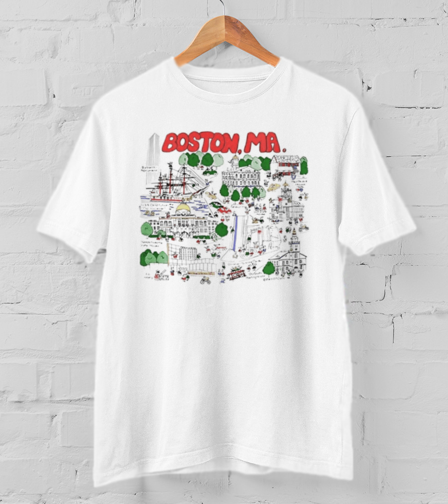 Boston MA Map Bunker Hill Monument USS Constitution State House T-Shirt
