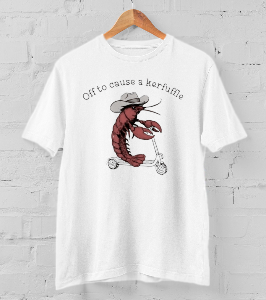 Cowboy Lobster On Scooter Off To Cause A Kerfuffle Humorous Pun Animal T-Shirt