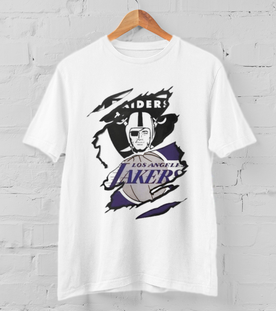 Las Vegas Raiders Los Angeles Lakers Beneath The Surface Raiders Helmet Basketball Fusion T-Shirt