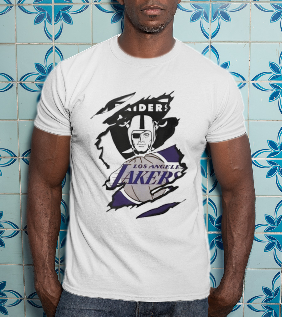 Las Vegas Raiders Los Angeles Lakers Beneath The Surface Raiders Helmet Basketball Fusion T-Shirt