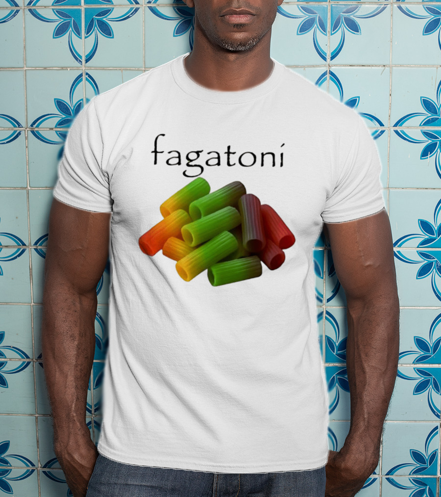 Fagatoni Rainbow Rigatoni Pasta Food Joke Pun LGBTQ+ Pride Humor T-Shirt