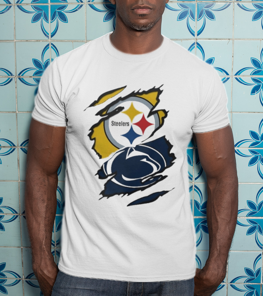 Pittsburgh Steelers Penn State Scratched Logo Fusion Beneath The Surface T-Shirt
