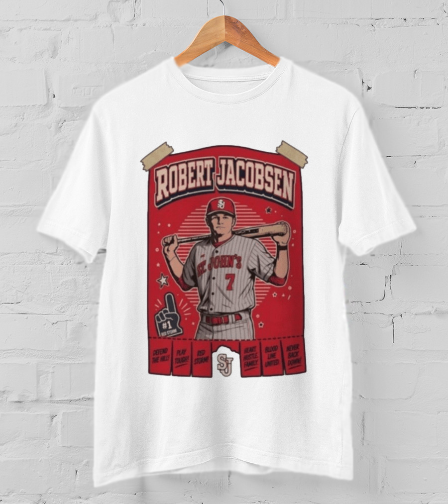 Robert Jacobsen St John's 7 Red Storm Defend The Hill Play Tough Blood Line United T-Shirt