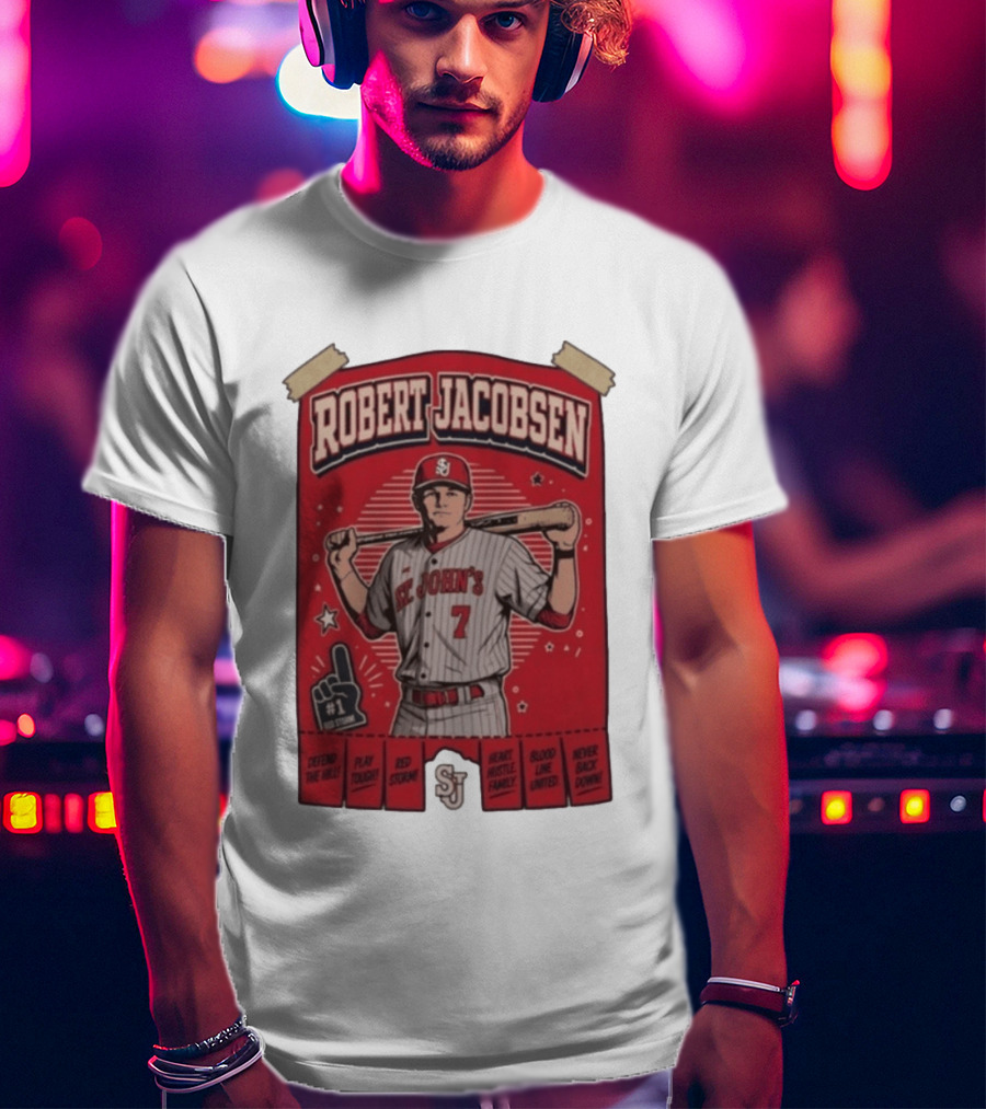 Robert Jacobsen St John's 7 Red Storm Defend The Hill Play Tough Blood Line United T-Shirt