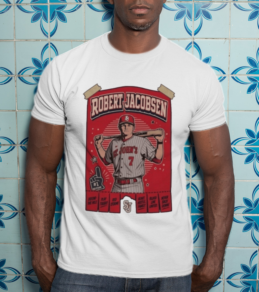 Robert Jacobsen St John's 7 Red Storm Defend The Hill Play Tough Blood Line United T-Shirt