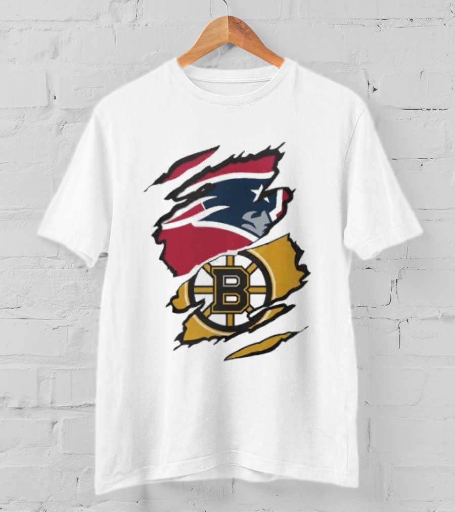 New England Patriots Boston Bruins Beneath The Surface Team Crossover Heritage T-Shirt