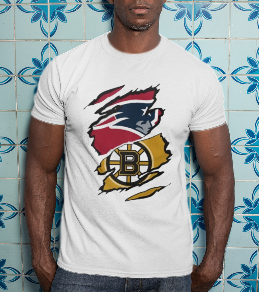 New England Patriots Boston Bruins Beneath The Surface Team Crossover Heritage T-Shirt