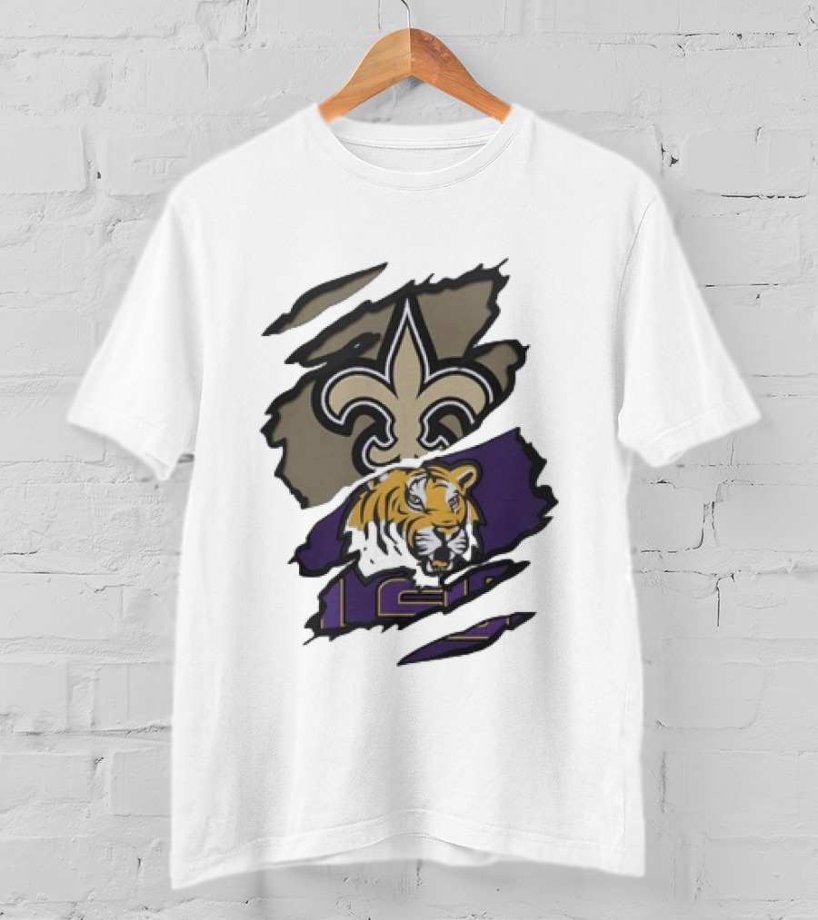 New Orleans Saints LSU Tigers Beneath The Surface Fleur De Lis Tiger Split T-Shirt