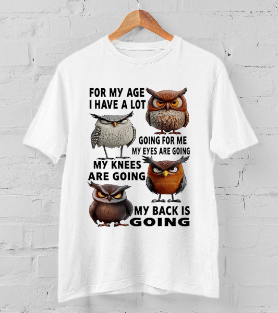 For My Age I Have A Lot Going For Me My Eyes My Knees My Back Owls T-Shirt