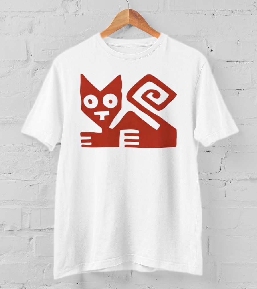 Peruvian Cat Nazca Lines Style Geometric Red T-Shirt