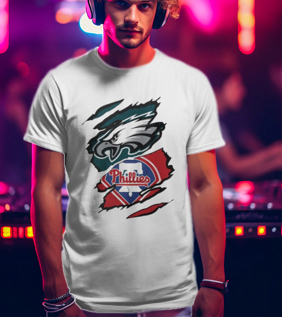 Philadelphia Eagles And Phillies Fan Merge Beneath The Surface T-Shirt