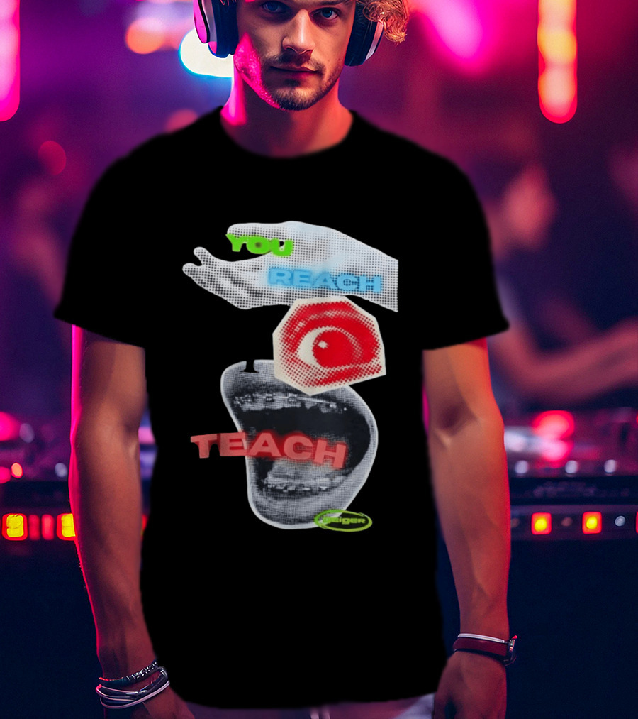 Geiger You Reach I Teach Hand Eye Mouth Collage T-Shirt