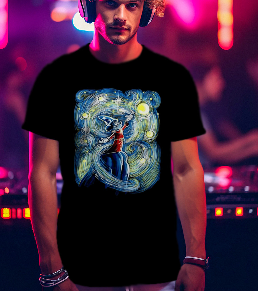 Sorcerer Mickey Mouse Fantasia Starry Night Whirlwind Stars T-Shirt