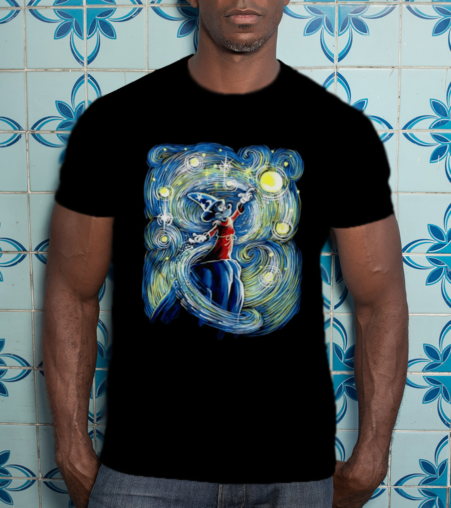 Sorcerer Mickey Mouse Fantasia Starry Night Whirlwind Stars T-Shirt