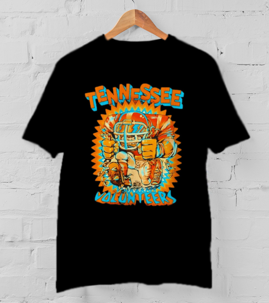 Tennessee Volunteers Football Player Breaking Chains Dynamic Orange Blue T-Shirt