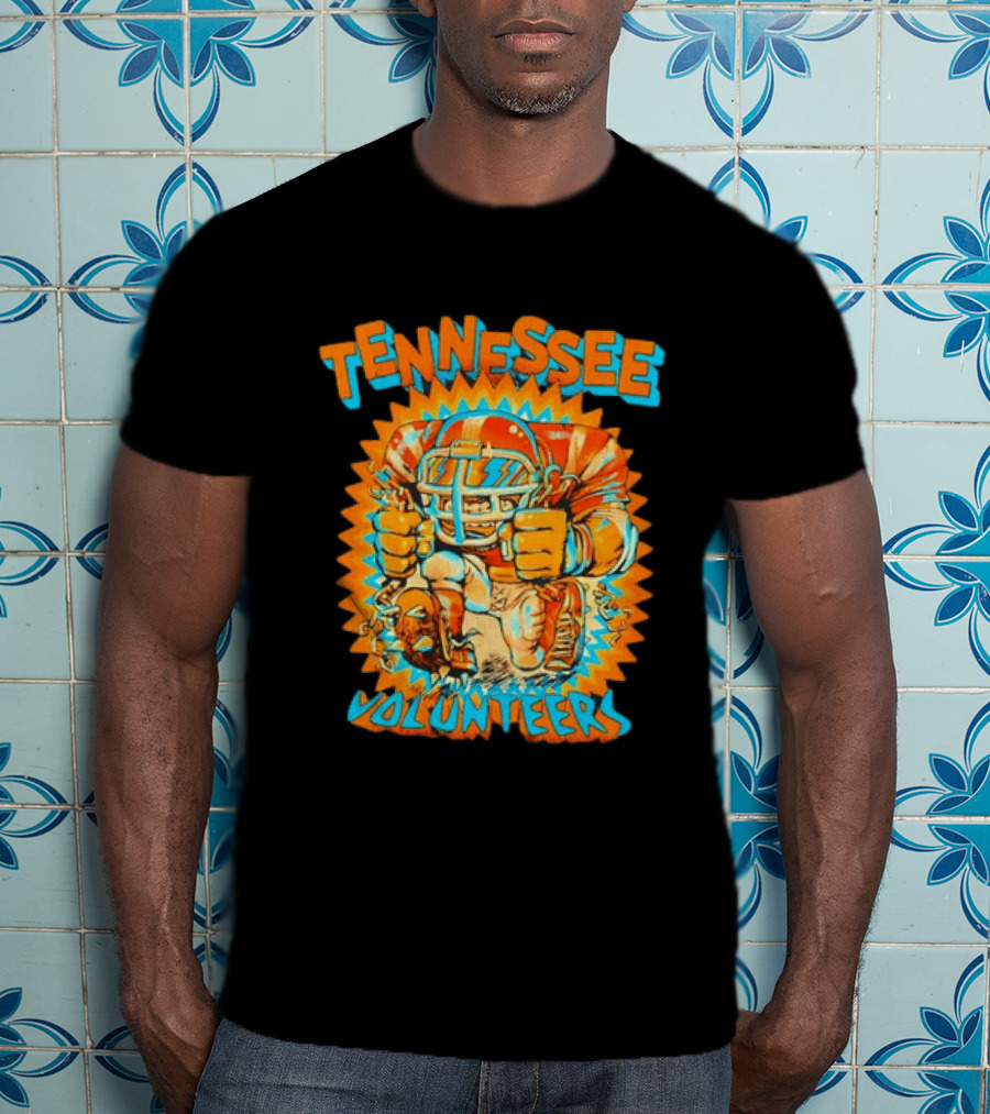 Tennessee Volunteers Football Player Breaking Chains Dynamic Orange Blue T-Shirt