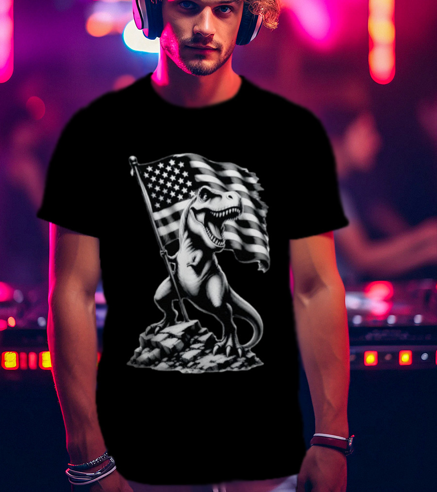 Tyrannosaurus Rex American Flag Patriotic Dinosaur Fan T-Shirt