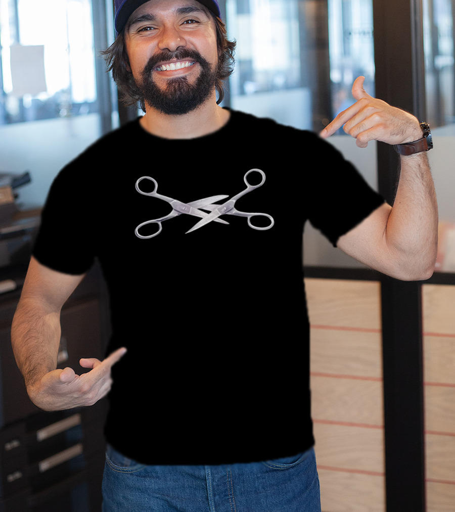 Sharp Crossed Scissors Cut T-Shirt