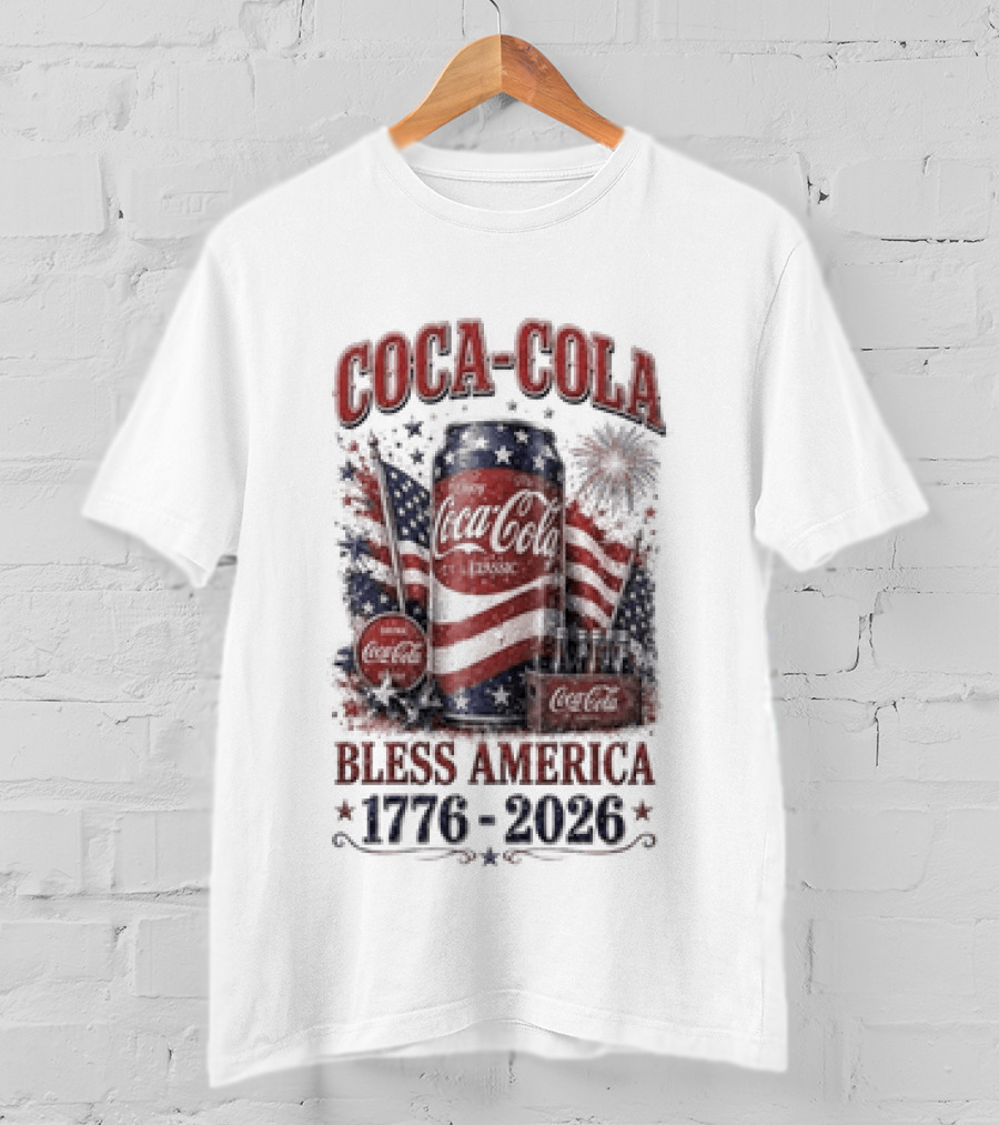 Coca Cola Bless America 1776 2026 Vintage Patriotic Celebration T-Shirt