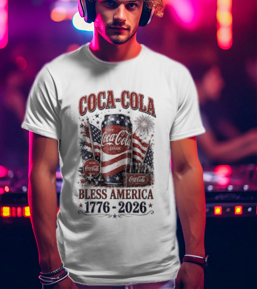 Coca Cola Bless America 1776 2026 Vintage Patriotic Celebration T-Shirt