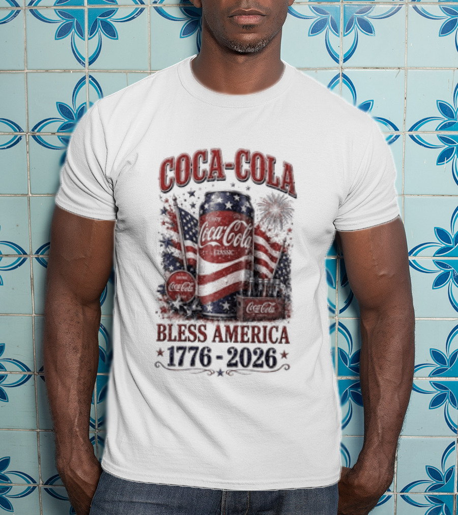 Coca Cola Bless America 1776 2026 Vintage Patriotic Celebration T-Shirt