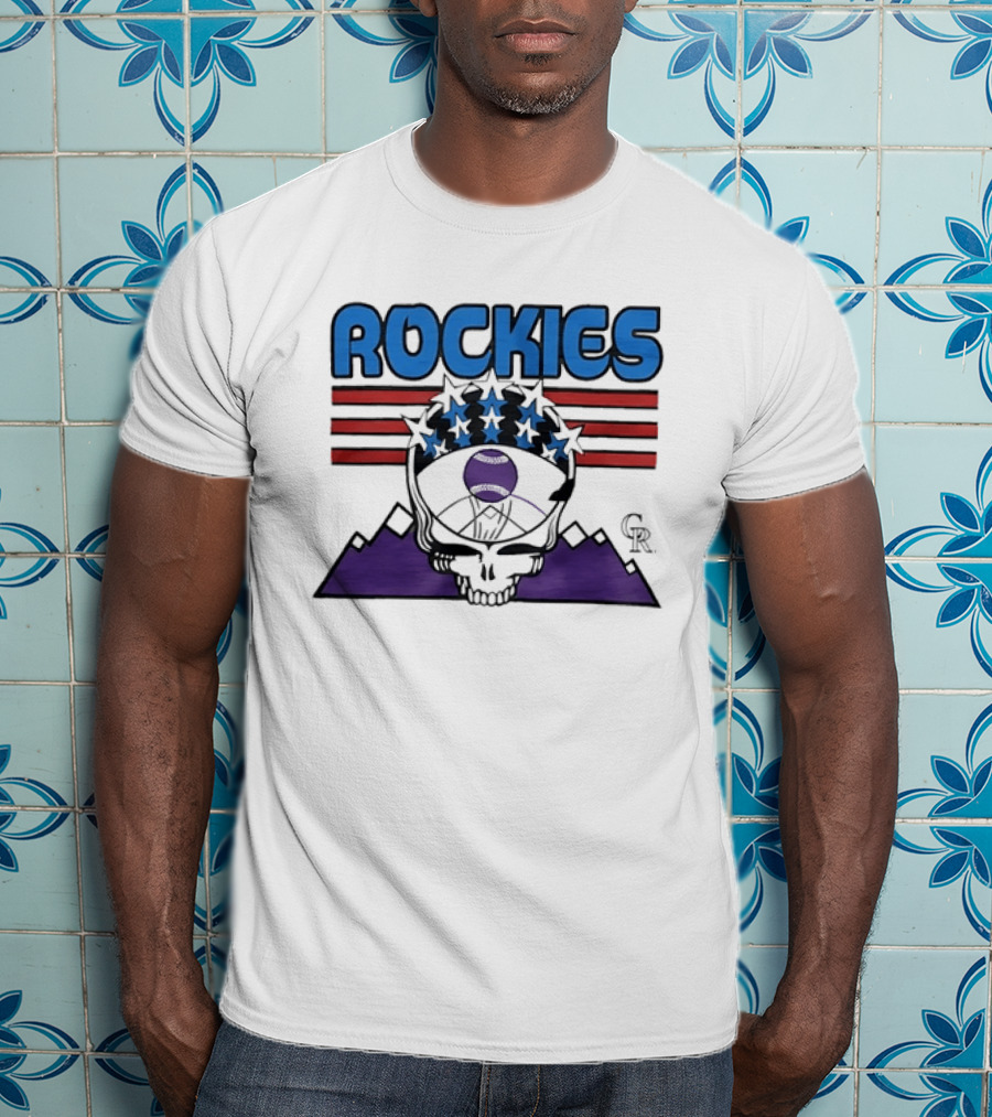 Rockies Skull Grateful Dead CR Baseball T-Shirt