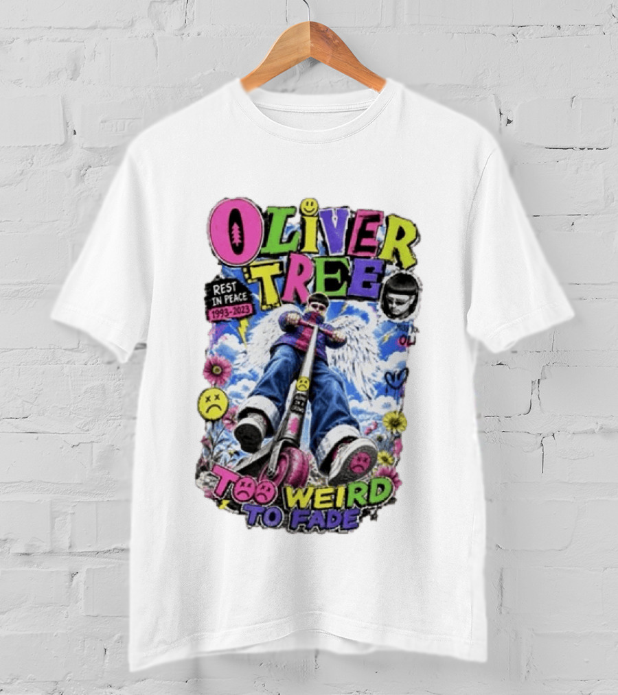 Oliver Tree Rest In Peace 1993 2023 Too Weird To Fade Angel Wings Scooter Floral T-Shirt
