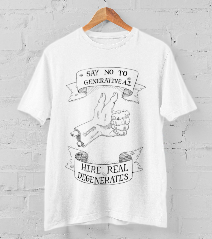 Say No To Generative AI Hire Real Degenerates Vintage Hand Gesture T-Shirt