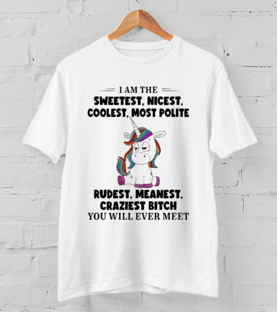 Unicorn I Am The Sweetest Nicest Coolest Most Polite Rudest Meanest Craziest Bitch You Will Ever Meet T-Shirt