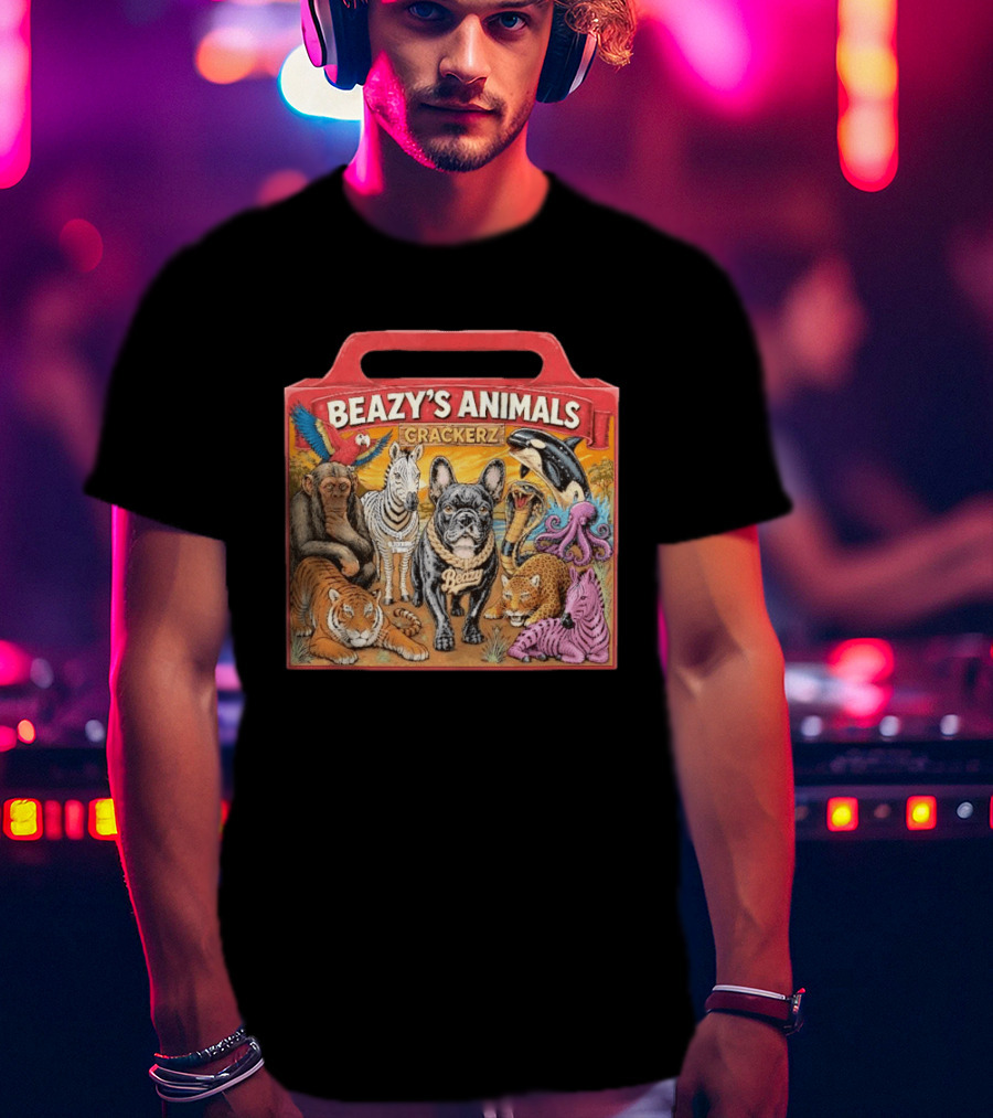 Beazy's Animals Crackerz French Bulldog Tiger Zebra Monkey Parrot Octopus T-Shirt