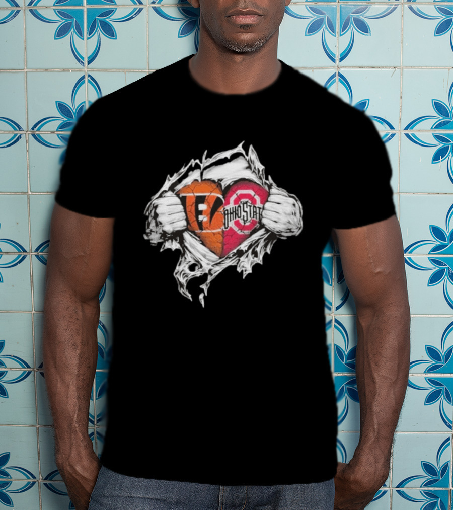 Bengals Ohio State Buckeyes Heart Tear T-Shirt