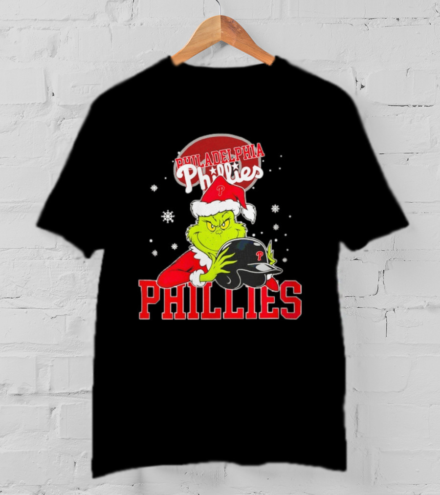 Philadelphia Phillies Grinch Hug Christmas Baseball Helmet T-Shirt