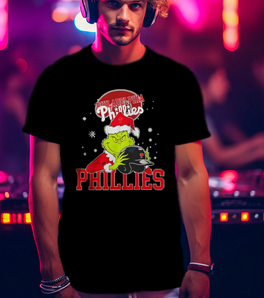 Philadelphia Phillies Grinch Hug Christmas Baseball Helmet T-Shirt