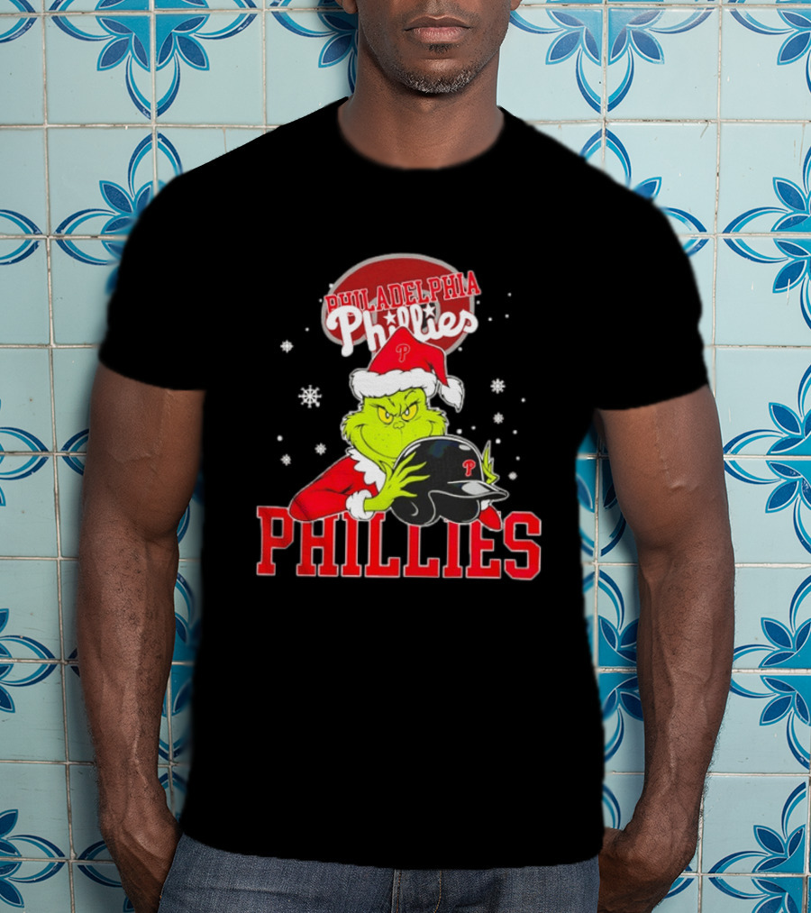 Philadelphia Phillies Grinch Hug Christmas Baseball Helmet T-Shirt