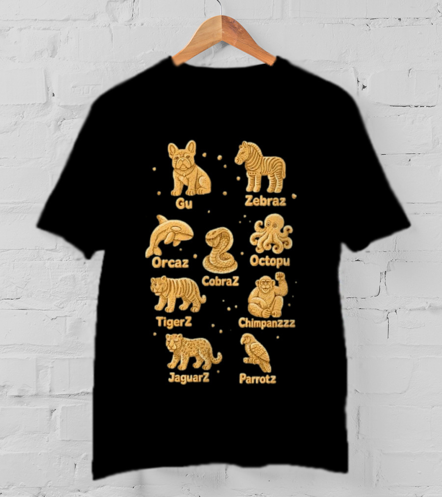 Gu Zebraz Orcaz Octopuz CobraZ TigerZ Chimpanzzz JaguarZ Parrotz Animal Crackers T-Shirt