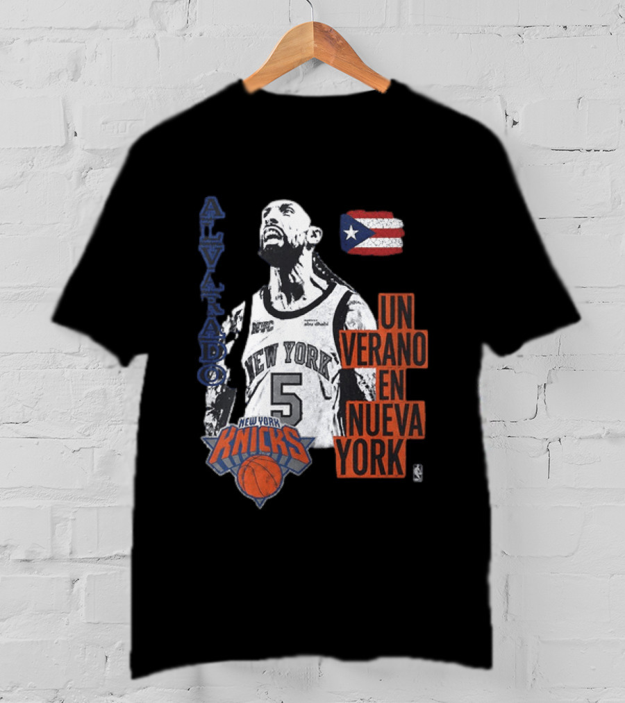 Alvarado New York Knicks NBA Un Verano En Nueva York Puerto Rico Flag 2026 T-Shirt