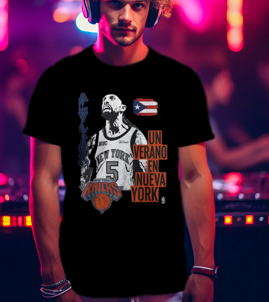 Alvarado New York Knicks NBA Un Verano En Nueva York Puerto Rico Flag 2026 T-Shirt