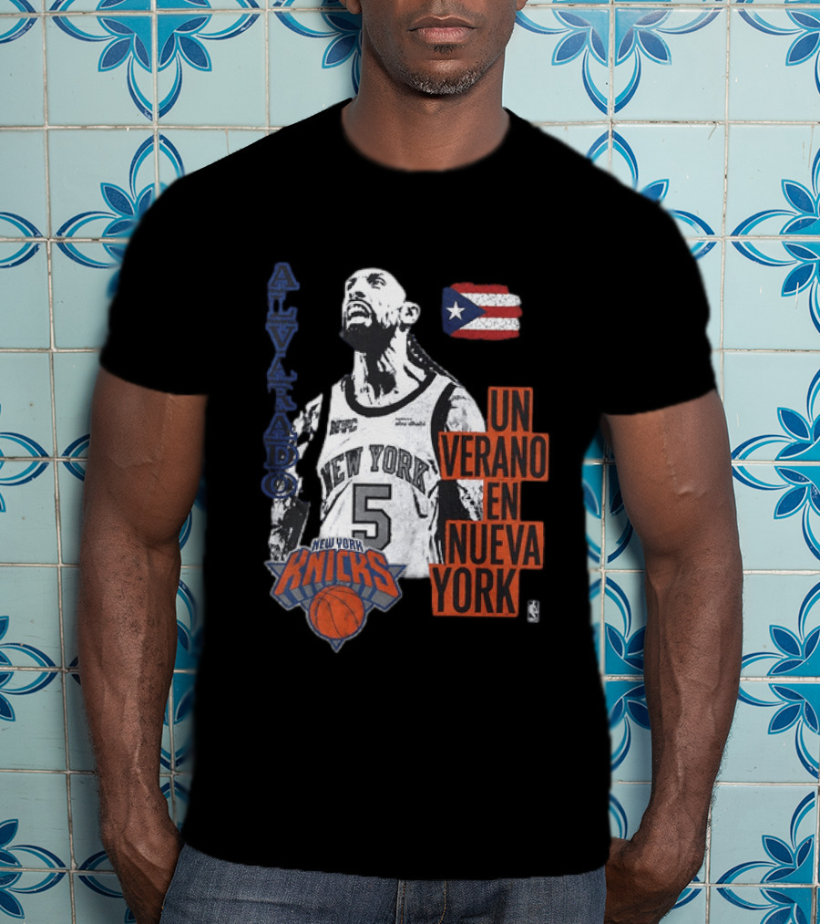 Alvarado New York Knicks NBA Un Verano En Nueva York Puerto Rico Flag 2026 T-Shirt