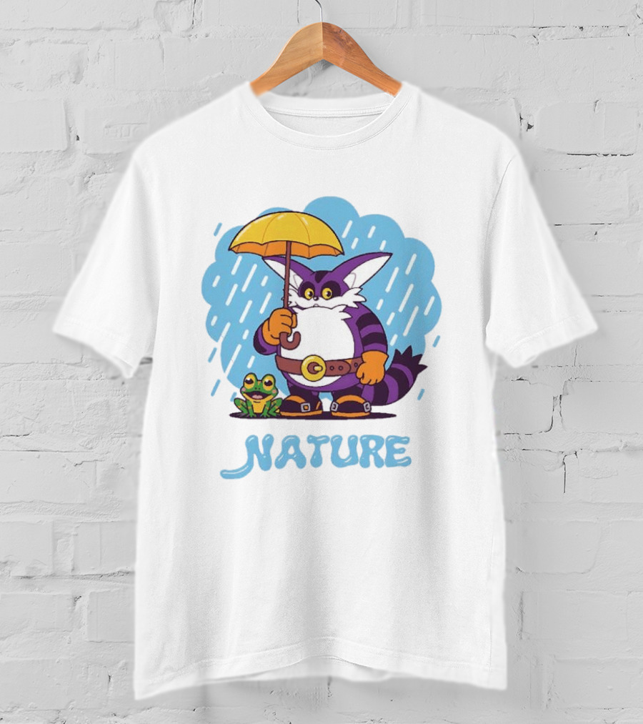 Big The Cat Froggy Nature Holding Umbrella In Rain T-Shirt
