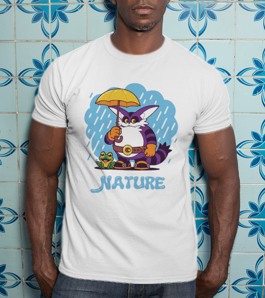 Big The Cat Froggy Nature Holding Umbrella In Rain T-Shirt
