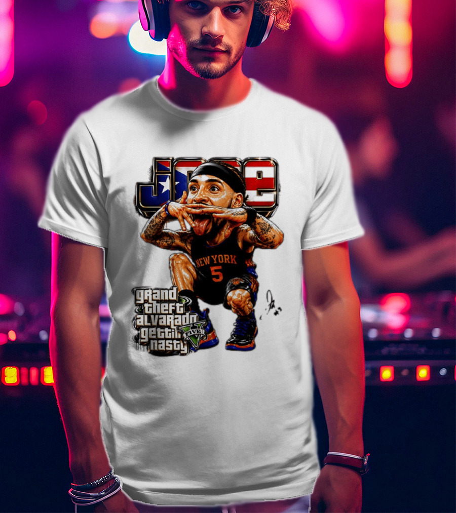 Grand Theft Alvarado New York Knicks Gettin Nasty Caricature T-Shirt