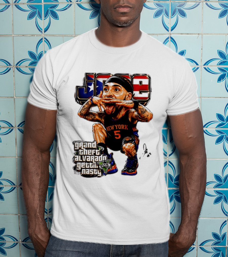 Grand Theft Alvarado New York Knicks Gettin Nasty Caricature T-Shirt