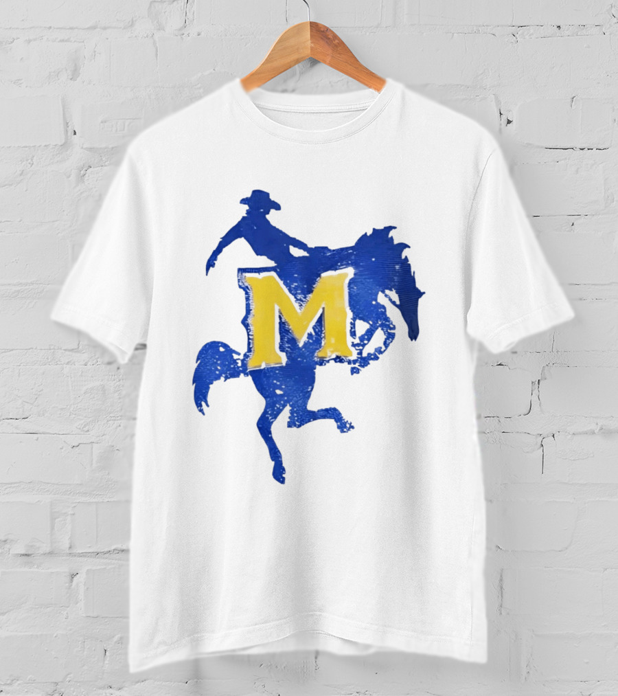McNeese State University Cowboy M Letter Blue And Yellow T-Shirt