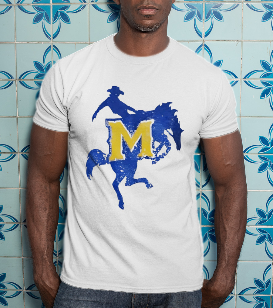 McNeese State University Cowboy M Letter Blue And Yellow T-Shirt