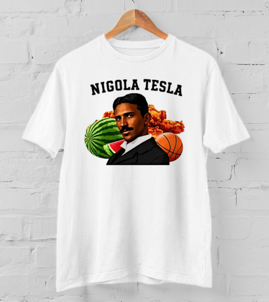 Nigola Tesla Watermelon Fried Chicken Basketball Fusion T-Shirt