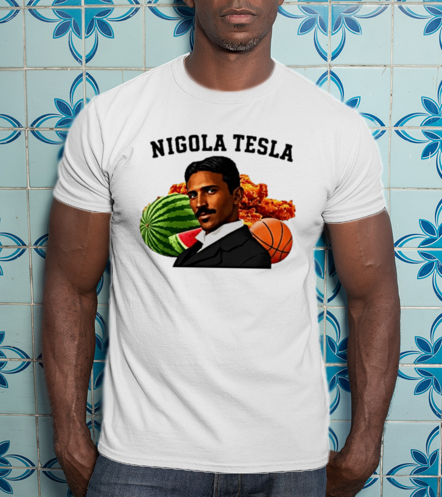 Nigola Tesla Watermelon Fried Chicken Basketball Fusion T-Shirt