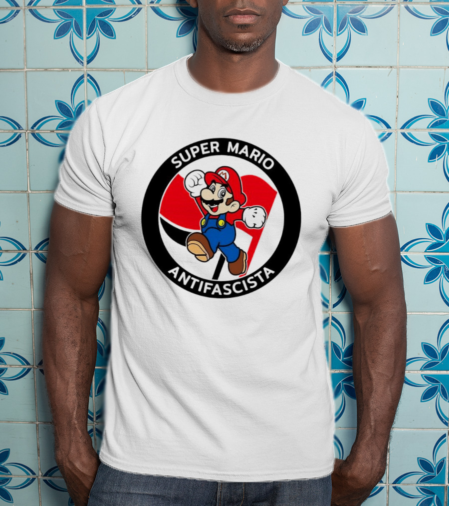 Super Mario Antifascista Red Black Flag Icon Protest T-Shirt