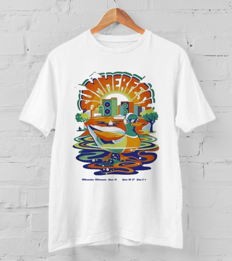 Summerfest Music Festival Milwaukee June 18 20 2026 Duck Art With Headphones Cityscape T-Shirt