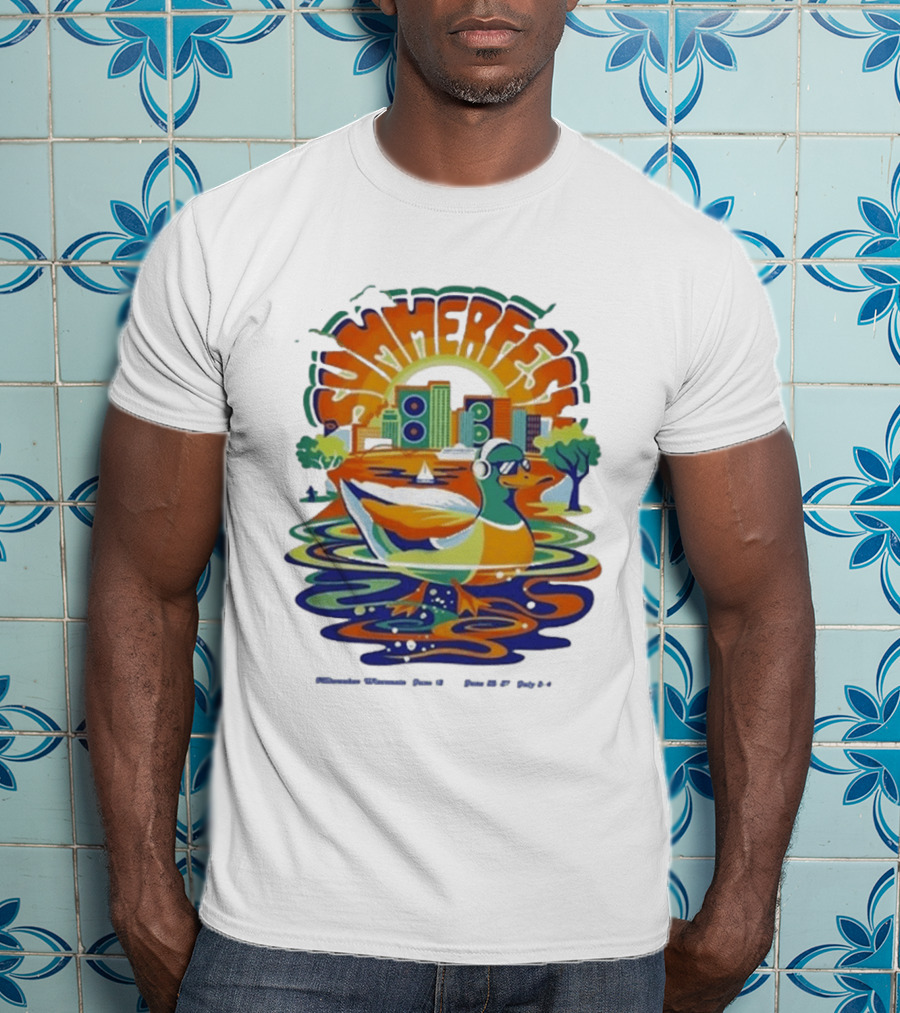 Summerfest Music Festival Milwaukee June 18 20 2026 Duck Art With Headphones Cityscape T-Shirt